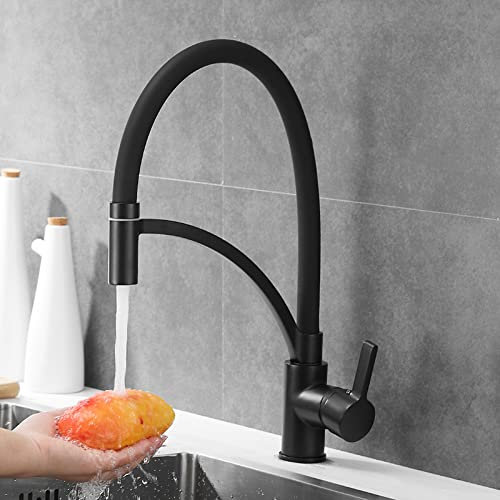 Copper Tube Kitchen Faucet Hot and Cold Wash Basin Laundry Sink Sink Universal Swivel Faucet,Low Pressure Black