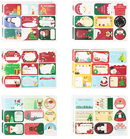Étiquettes Autocollantes de Noël - 108 Pcs, 12 Feuilles Avec Père Noël, Sapin, Bonhomme de Neige - Stickers pour Enveloppe, Emballage Cadeau et Bricolage