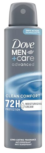 Dove Men+Care Advanced Clean Comfort Anti-Perspirant Aerosol Deodorant Spray with Anti-Odour technology & ¼ moisturising cream for 72 hour protection against sweat and odour 150 ml