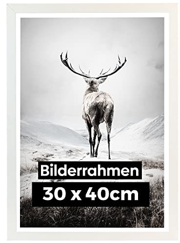 Estancia Weißer Bilderrahmen aus Kiefernholz 30x40 cm mit Bruchsicherem Acrylglas | Moderner Holzbilderrahmen 30 x 40 cm