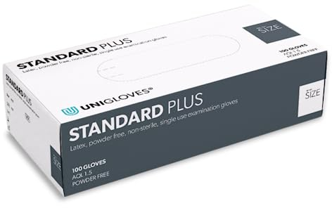 UNIGLOVES - Robuster STANDARD PLUS Latexhandschuh | Puderfrei | Extra griffig dank mirkrogeraute Handfläche | 100 Stück | Einmalhandschuh XS