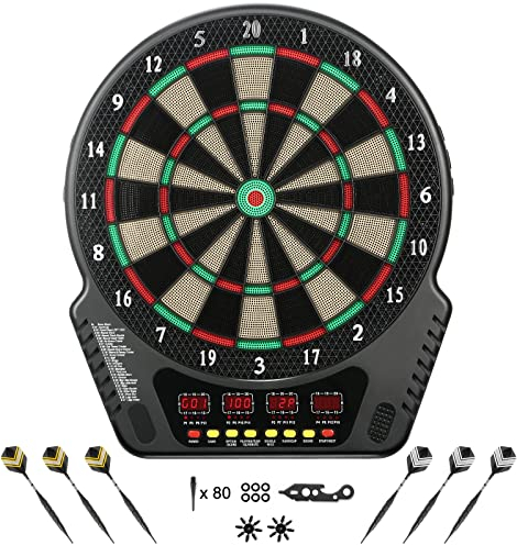 Elektronische Dartscheibe Profi Set - Elektrisches Dartboard Innovativer Dartautomat mit 243 Spielmöglichkeiten - Dart für 1 bis 16 Spieler，6 Dartpfeile und 80 Soft-Tipps