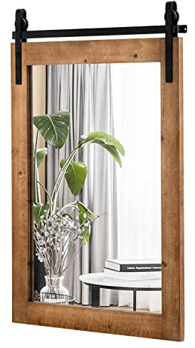 COSTWAY Espejo de Pared Estilo Farmhouse, Espejo con Marco de Madera y Soporte de Metal, 76 x 56 cm Rectángulo Rústico y Decorativo para el Pasillo, Sala de Estar, Dormitorio (Marrón)