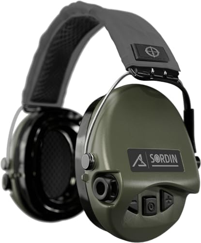 Sordin ACE Schakal Protectores Auditivos de Cápsula - Activos y Electrónicos - Protectores Auditivos de Cápsula para Caza y Tiro Deportivo - diadema gris & cápsulas verdes