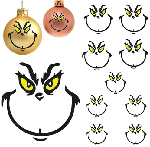 Christmas Transfer Stickers for Ornaments, Christmas Decorations Face Decals Vinyl Sticker for Home Merry Christmas Party Supplies (10)