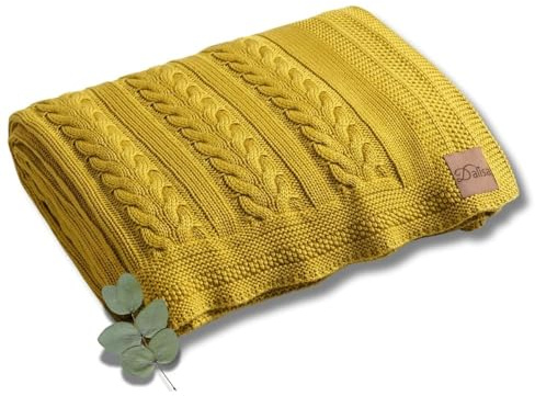 Dalisa 100% Austrian Eucalyptus Lyocell Tencel™ Premium Boho Vintage Knit Throw Blanket - Kuschelig, klobig & gemütlich gestrickt für Kuschel-Lounging Mathilda (Getrocknetes Moos, 130 x 150 cm)