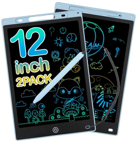 Lavagna magica LCD per bambini 12 pollici, 2-6 anni, per ragazzi e ragazze, con schermo colorato, per scrivere e disegnare, 2 pezzi, blu