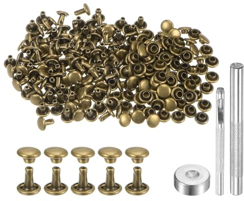 QUARKZMAN Leder Nieten 100 Set Metallniete Doppelkappe 6mm x 6mm Röhrenförmige Hohlnieten Lochzange mit 3 Werkzeug Nietenzange für DIY Handwerk Gürtel Reperatur Dekoration, Bronze