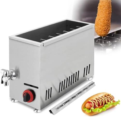 LMYYDES Friteuse Commerciale à gaz GPL/friteuse électrique, Machine Commerciale Automatique de friteuse de bâtonnets de Hot-Dog de Fromage de friteuse de Chien de maïs 21L, 630x252x545mm,GasFryer