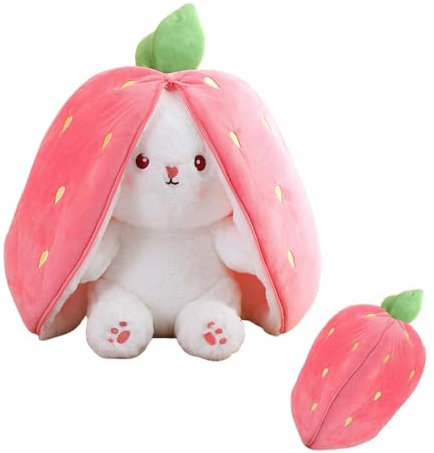 PXRLMYF Jouets Lapin Muppet,Lapin De Pâques en Peluche Mignon Réversible,Lapin Peluche Cadeaux pour Filles,BéBé,Garçons (18cm, Strawberry Rabbit)