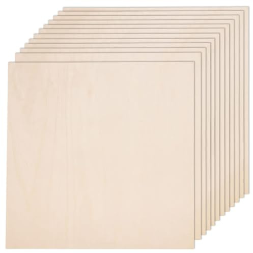 24-pack Plywoodark Träskivor för Hantverk, Träsnideri, 300 x 300 x 3 mm, Oavslutat Basträplywoodskivor, Tomma Fyrkantiga Plywoodskivor, Trä för Trähantverk, Målning, Gravering, Stencilering, Fläckar