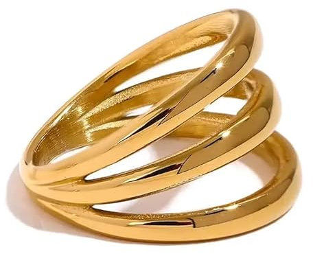 DJADEE Damen Ring Gold 18 Karat vergoldet, Edelstahl, wasserfest, nickelfrei, hypoallergen, Geschenk für Frau, Mädchen, Boho, Strand (Gold, 51 (16,2))