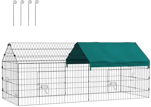 PawHut Jaula para Animales Pequeños Jaula para Roedores de Acero con Puertas y Tela Superior para Conejos Chinchillas Gallinas 185x75x75 cm Verde