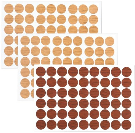 Screw Hole Stickers Covers, 3 Sheets Self-Adhesive Screw Cap Covers Sticker Cover Stickers Waterproof Plastic Wood Texture Ugly Screw Hole Cover Caps for Wood Furniture Cabinet