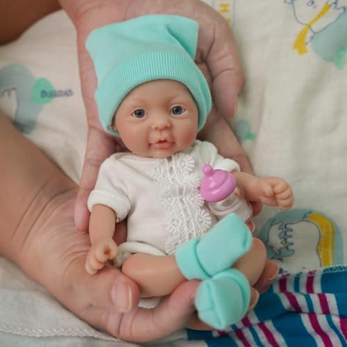 MYREBABY 7 Inch Cute Mini Silicone Baby Girl, Reborn Baby Dolls Silicone Full Body, Realistic Newborn Baby Doll with Feeding Accessories