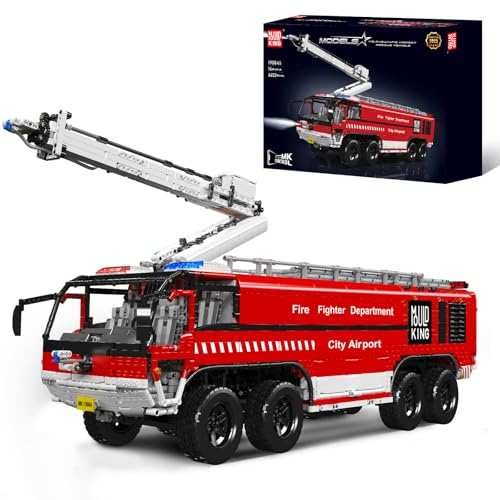 Mould King 19004 Technik Flughafen Rettungsfahrzeug Bausteine Modell, 6653 Teile Airport Fire Truck mit Fernbedienung und App Dual Control, Rettungsfahrzeug LKW Spielzeug Bausatz