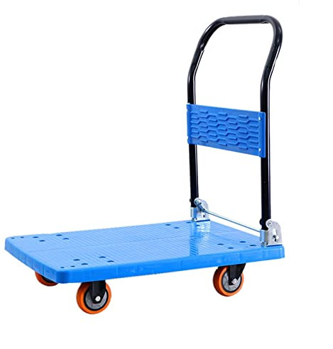 Faltbarer Schubwagen mit stummer, beweglicher Plattform, Handkarre zum Tragen im Lager und zu Hause, faltbarer Griff (Größe: 88 x 58 cm)