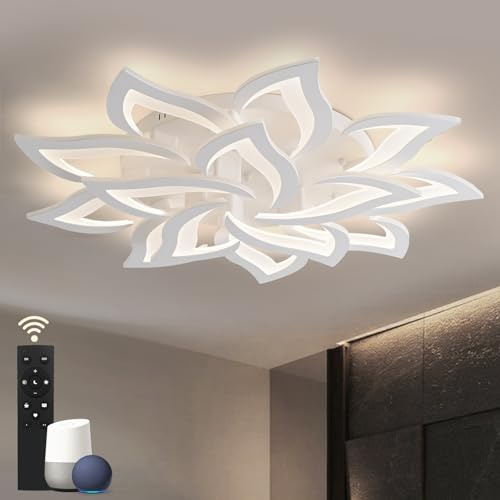 BAYHT Smart LED Deckenleuchte Dimmbar, Kompatibel Mit eWeLink App, Blumen Deckenlampe für Wohnzimmer Schlafzimmer, Moderne Lampe Decke Beleuchtung, Großer Kronleuchter 14 Heads/Ø95cm/63W