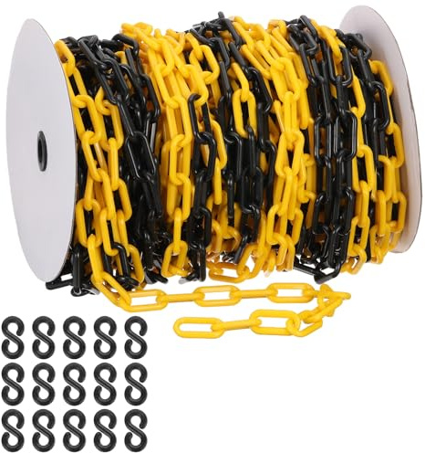 PATIKIL Gelb/Schwarze Kunststoffkette, 164 ft 8mm Absperrkette Sicherheitsbarriere Große Gliederkette Lang für Warnsicherheit Parkplatz, Personenkontrolle Baustelle Absperrung Von Flächen