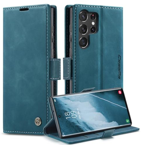 Monweicz Handyhülle für Samsung Galaxy S23 Ultra Premium Lederhülle Klappbar Flip Case Tasche mit Magnet Kartenfach Standfunktion Schutzhülle - Blaugrün