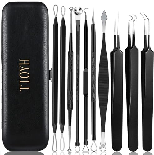 Kit profesional de herramientas para eliminar espinillas, 10 pinzas para eliminar puntos negros, kit de extracción de acné para una fácil extracción de espinillas, herramientas extractoras de