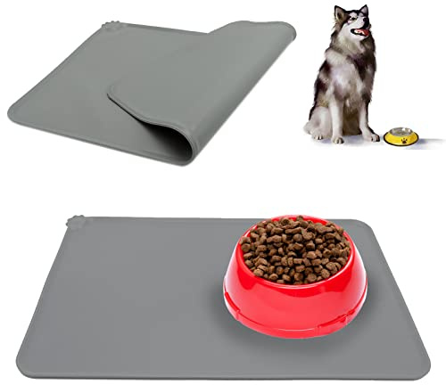 1 Pezzi 47 x 30 cm Grigio Tappetino Cibo,Tappetino Cibo in silicone, Antiscivolo e impermeabile Tappetino Cibo, Tappetino con Antiscivolo Sottociotola,per Cani,Gatti