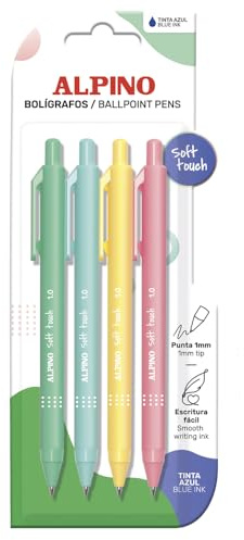 Alpino - Set mit 4 Soft Touch Pastell-Kugelschreibern – blaue Tinte | mit rutschfestem Griff und weicher Haptik | 1 mm Spitze | ergonomische Stifte | schnell trocknende Tinte