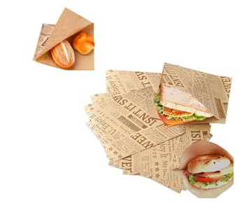 100 Feuilles Sacs à Hamburgers en Papier Kraft, Sachets Sandwich Triangulaires Résistants à la Graisse, pour Emballage Alimentaire, Frites, Burgers et Restauration Rapide (18x18cm)