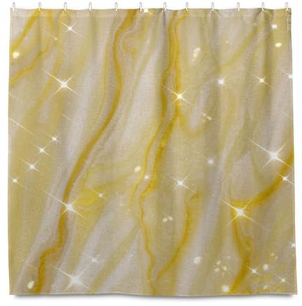 miaozhen Tenda da doccia in tessuto impermeabile con gancio, 182 x 182 cm, effetto marmo finto grano, color oro, lavabile in lavatrice, lunga tenda da doccia per decorazione cortine da doccia per ba?o