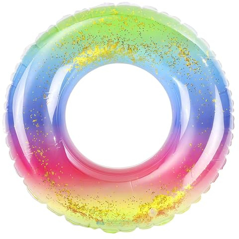 Schwimmring für Erwachsene 80 cm, Schwimmreifen mit 2 Griffen, Aufblasbar | Aufblasbarer Schwimmreifen für Erwachsene mit 38 cm Innenöffnung, Glitzerdesign und 2 Griffen für Pool, Strand und Urlaub