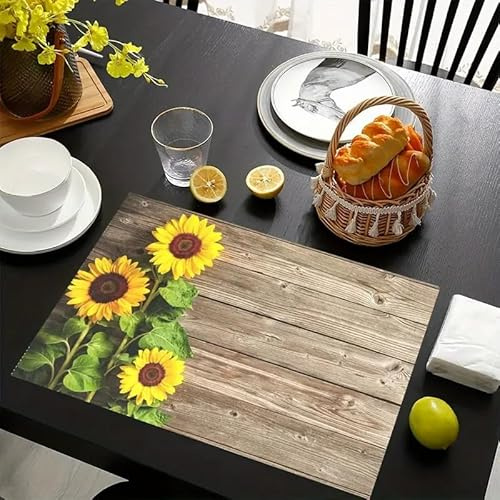 Tovagliette Americane Lavabili Legno Cereali Girasole Tovagliette Colazione Cena Pranzo Sottopiatti Lino Resistenti al Calore Antiscivolo Tovaglietta Colazione Set di 2(45x30cm)
