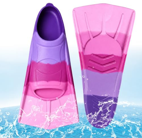 Schwimmflossen Kinder, Kurze Flossen Kinder, 100% Silikon Schnorchelflossen, Kurzschwimmflossen für Schwimmtraining, Freiwassertraining, Schnorcheln, Tauchen für Jungen Mädchen Anfänger, M(36-38)