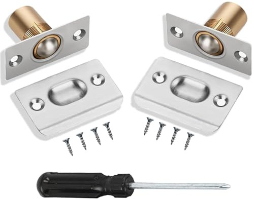 2 Pack Ball Door Catches for Internal Doors with 8 Screws and 1 Screwdriver Roller Ball Door Catches Adjustable Door Ball Latches Spring Ball Bearing Door Catch Hardware for Pantry Door Latch Invisibl