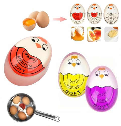 3 Stück Egg Timer, Eieruhr Farbwechsel, Eieruhr Lustig Zum Mitkochen, Aus Harz, Hitzeempfindlich, Weiche, mittlere und Harte gekochte Eier, für Familien,Schulen (5.5 x 4 cm)