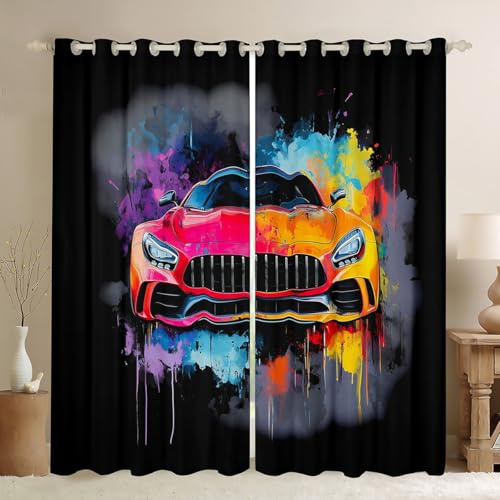 Homemissing Extreme Sport Thema Junge Vorhänge 183x117cm Teenager Kinder Gardinen Sportwagen Fenstervorhang Rennwagen Auto Blickdichte Vorhänge Rosa Gelb Dekorativ