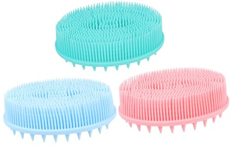 TOYZFRIENDY 3Pcs Silicone Bath Hair Brush Soft Massage Scrubber Gentle Hair Washing Brush for Newborns Shower Use in Pink Blue Green