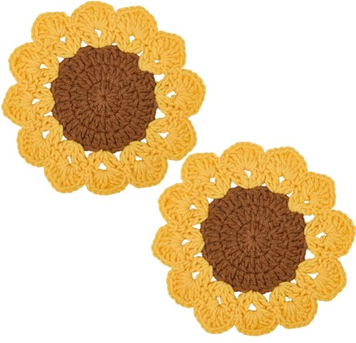 BEAMARKER Set di 2 sottobicchieri Boho In Cotone Macramè con Motivo A Girasole, Sottobicchieri Carini Fatti A Mano All'Uncinetto con Nappa per Tazze Da Caffè, Regali per Inaugurazione Della Casa, Deco