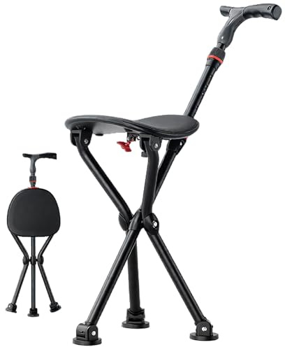 Canne Siege Pliante Légère avec Siège pour Personnes Âgées et Adultes Canne de Marche en Aluminium Léger et Pliable Poignée Ergonomique Antidérapante(Black)