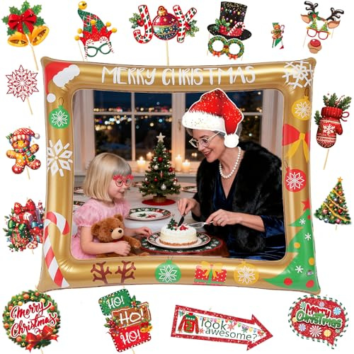 31 Stück Fotobox Accessoires Weihnachten Deko, Silvester Deko, Aufblasbarer Fotorahmen Weihnachts Accessoires, Foto Requisiten Party Zubehör, Geeignet Für Weihnachten, Neujahr, Party Oder Mehr