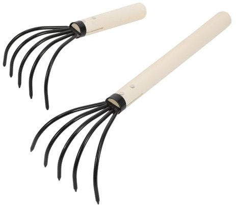 Hemobllo Râteau à Palourdes à Manche en Bois 2pcs en Acier à Haute Teneur en Carbone Griffes pour Creuser et Récolter Fruits de Mer sur Bord de Mer