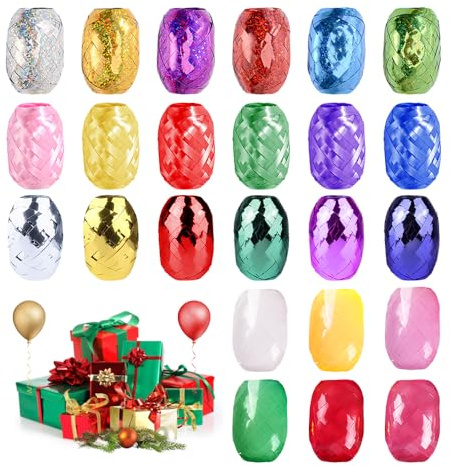 HMCEY 24 Piezas Cinta Regalo Colores 0.5 CM X 10 M,Cinta Decorativa Globos Multicolor,Curling Ribbon,Cintas para Lazos Regalos,Cintas Decoración para Embalaje para Manualidades, Fiestas, Bricolaje