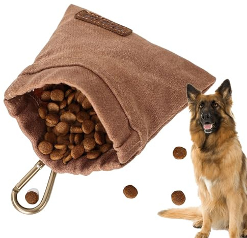 Godis-väska för hundar – karbinhake träningsväska, elastiskt krympband för hundgodis, leksaker, torrfoder | praktisk hundträningsväska för promenader, undervisning och belöning, BRUN, Siehe