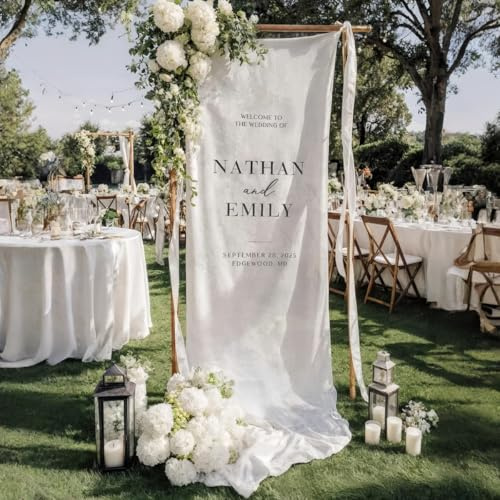 Individuell Gestaltetes Willkommensbanner Für Die Hochzeit, Personalisierte Hochzeitskulisse Mit Namen Und Datum, Rustikal-elegante Leinen-Dekoration Für Zeremonie, Empfang, Im Freien, Am Strand