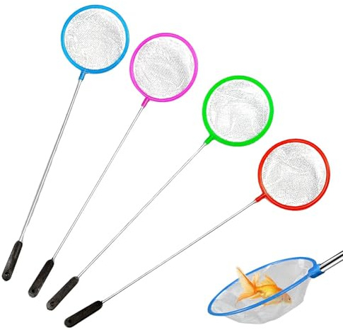 4 Stück Aquarium Kescher Fischnetz, feinmaschig und reißfest, ideal zum Fangen von kleinen Fischen und Garnelen sowie zur Reinigung des Aquariums, in zufälliger Farbauswahl.