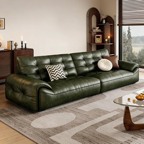 Amerikansk lyxig retro grön lädersoffa, massiv träram, rymlig och mjuk soffa, modern stor storlek, lämplig för vardagsrum/kontor/lägenhet.