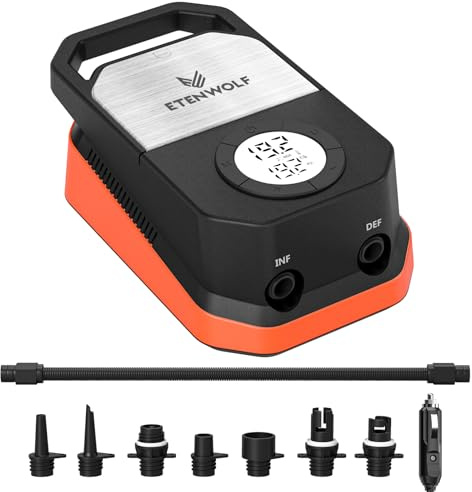 ETENWOLF S4 Pompa elettrica SUP, Pompa ad aria ad alta pressione 1,4 bar 12V DC con Auto-Stopp & Deflation, Pompa elettrica per barche 4 volte più veloce per Stand Up Paddle Board, Kayak, Materasso ad