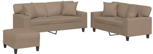 Mhdvray 3-TLG. Sofagarnitur Cappuccino-Braun 154/174 cm Breit Kunstleder Modernes Mini Sofa mit Hocker & Kissen Bequemes Zweisitzer für kleine Räume Wohnzimmer Büro Flur