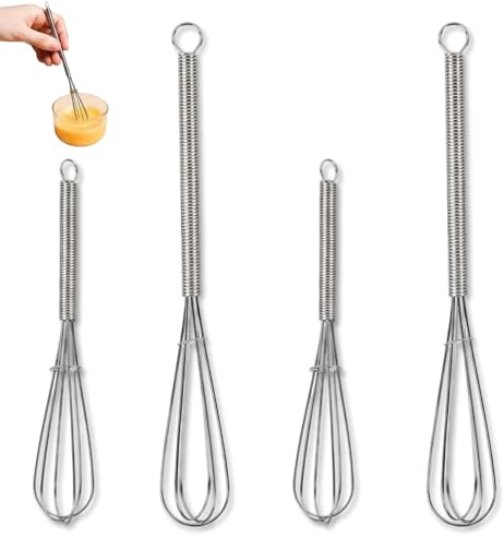 YUNTRUN 4 Pcs Mini Whisk, Balloon Hand Whisk, Small Stainless Steel Whisks for Drinks, Cooking, Beating, Stirring, Blending, (5/ 7)