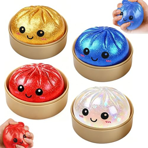 4 Stück Dumpling Squishy Mystery, Glitter Dumpling Squishy Mystery