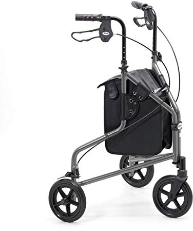 Days Lightweight Tri Wheel Walker Rollator – Aluminium Mobility Walker with Adjustable Height and Brakes – Foldable Walking Frame with Carry Bag – Mobility Aid for Elderly – Graphite